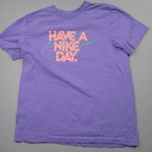 Nike Shirt Womens Medium Purple Round Neck Have A Nice Day Graphic Swoosh Check